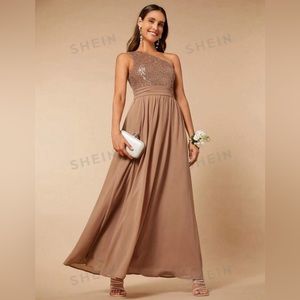 One Shoulder Contrast Sequin Chiffon Bridesmaid Dress XL (12)